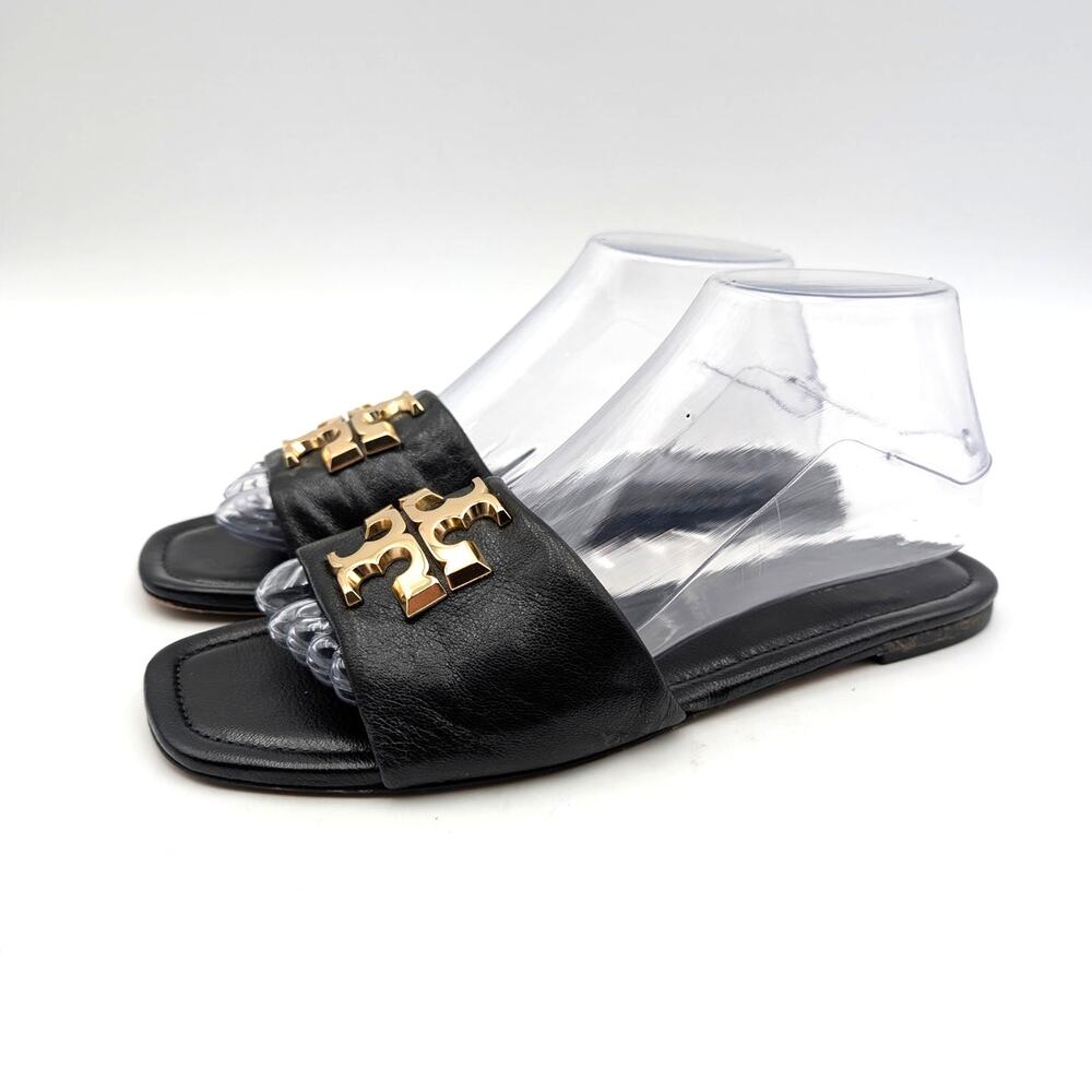 Tory Burch Eleanor Slide Sandals Women's Perfect Black/Gold Size US9M EU39.5